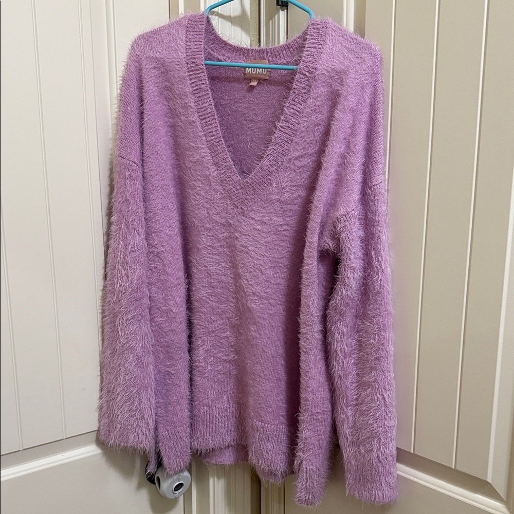 Show Me Your MuMu Lilac Fuzzy V-Neck Sweater